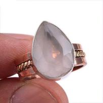 Natural Rose Quartz Gemstone Two Tone 925 Sterling Silver Jewelry Ring S.6 T4M19 gray