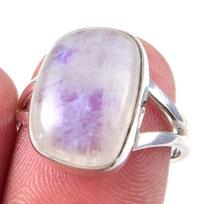 Natural Rainbow Moon Stone Gemstone Handmade 925 Sterling Silver Ring S.7 E4U55 white