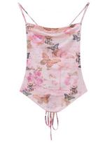 Fairy gėlių vakarėlio seksualūs petnešėlių viršutiniai drabužiai moterims vasaros nauji tinklelio rašto elegantiškas lieknas camisole moteriškas korėjietiškas mados laisvalaikio tank top ponia XL rožinė