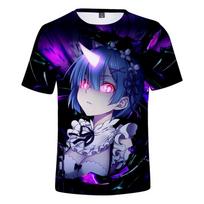 „Re Zero“ 3d spausdinti marškinėliai trumpomis rankovėmis vyrams, moterims, vaikams, animaciniams filmams „Anime“ drabužiai Rem ir Ram Japoniški anime marškinėliai marškinėliai XXS