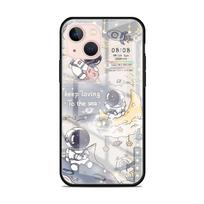 Astronaut Cartoon Glass Case For Apple iPhone 14 11 13 Pro 12 7 8 Plus SE 2022 XR X XS Max 6 6S Tempered Phone Cover iPhone 6 6S black