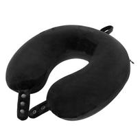 Travel Pillow Memory Foam Head Neck Airplane Pillow Traveling Car Home Office Travel Neck Flight Pillow Snap Strap Soft Cover 30x30cm black