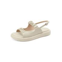 Krazing Pot Microfiber Peep Toe Low Heels Summer Flat Platform Fairy Design Pleated Decoration Women Leisure Sandals 34 dramblio kaulas