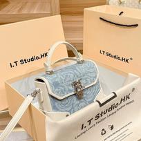 Handheld Small Square Bag for Women's New Trend Casual Summer Leather Simple Crossbody Small Bag Single Shoulder Box Bag dangaus mėlyna spalva