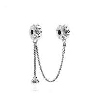 New S925 Sterling Silver Sparkling Pavé Crown O Tree Safety Chain Charm Bead Fit Original  Bracelet DIY Women Jewelry Gift