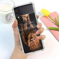 Case For Samsung Galaxy Z Flip 3 4 5G Funda Z Flip3 Clear PC Hard Shockproof Phone Shell Wolf Dog Cat Bird Lion Tiger Animal Samsung Z Flip