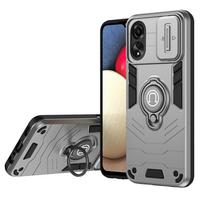 KEYSION Shockproof Case for OPPO A78 A98 5G A58 4G A38 A18 Slide Camera Protection Ring Stand Phone Cover for for OPPO A17 A17K for OPPO A17K pilka spalva