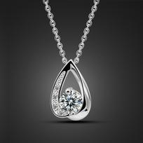 Love Shaped Water Drop S925 Silver Pendant Necklace 46cm gray