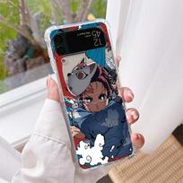 Anime Demon Slayer prabangus dėklas, skirtas Samsung Galaxy Z Flip 3 4 5G Funda Z Flip3 Clear PC Hard Atsparus smūgiams Atgal Telefonas Coque Samsung Z Flip4 5G black