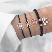 Trendy Fashion, Gold and Black Beads Love Map 8 Characters Five-piece Bracelet Set