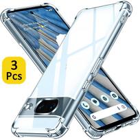 3 vnt. skaidrus dėklas, skirtas Google Pixel 8 7A 7 Pro 7 Pixel 6A 6 Pro 6 Storas smūgiams atsparus minkštas silikoninis telefono dangtelis, skirtas Pixel 8 Pro Google Pixel 7A gray