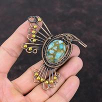 Copper Amazonite Pendant Copper Wire Wrapped Pendant Bird Jewelry Gemstone Pendant Handmade Pendant Copper Wire Wrap Jewelry Wedding Gifts