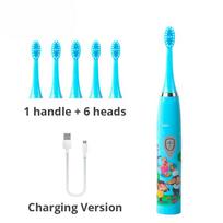 Children Sonic Electric Toothbrush Colorful Cartoon For Kids USB Rechargeable Soft Automatic Waterproof With Replacement Head blue