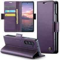 Aukštos klasės odinis piniginės telefono dėklas magnetinis atlenkiamas smūgiams atsparus TPU galinis dangtelis Samsung Z Fold 6 5 Flip kortelių lizdų laikiklis For Samsung Z Fold 6 violetinė