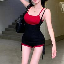 Gotikinis seksualus Y2k netikras dviejų dalių kombinezonas, moteriškas korėjietiškas laisvalaikis High Street retro šliaužtinukai Moteriški madingi kratiniai ploni drabužiai S juoda