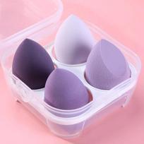 4 vnt makiažo kempinės pudra, sausas ir šlapias, derinamas grožio kosmetinis rutulinis pagrindas, pudra Bevel Cut makiažo kempinės įrankiai 4pcs-with box violetinė