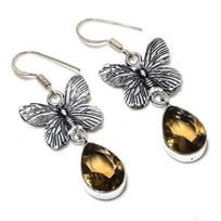 Citrine Gemstone Handmade 925 Sterling Silver Gift Jewelry Earring 1.89  W4N55 gray