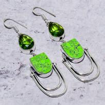 Green Turquoise,Peridot Gemstone Handmade 925 Sterling Silver Earring 2.88  v1W81 green