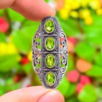 Peridot Gemstone Handmade 925 Sterling Silver Jewelry Ring Size 8.5 G5E93 gray