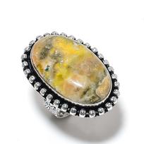 Bumblebee Jasper Gemstone Handmade 925 Sterling Silver Jewelry Ring Size 7 P3V48 beige