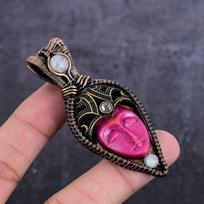 Natural Cameo, Moonstone Gemstone Copper Wire Wrap Jewelry Pendant 3.07  W8f93