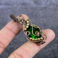 Natural Peridot Gemstone Handmade Copper Wire Wrap Jewelry Pendant 2.36  K9s02 black