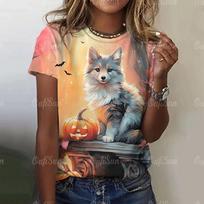 2024 New Women's T-shirts Wolf 3D Printed Short Sleeve Oversized T-Shirt for Women Tops Summer Breathable Tees Female Clothing 100 beige