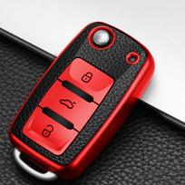 KIQI TPU odinis automobilio rakto dangtelis skirtas Volkswagen VW Golf 4 5 6 Jetta Polo Passat Skoda Superb Octavia Fabia Seat Ibiza Leon raudona