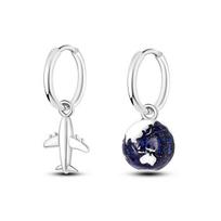 New Fashion 925 Silver Color Earring Earth Plane Earrings Heart Hoop Earrings for Women Jewelry Gift For Girlfriend Wife balta
