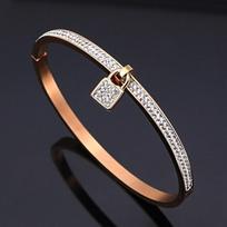 Fashion Personali Gold Rose Gold Pendants For Bracele Lock Zircon Cuff Bracele Female Stainless Steel Bracele Woman  Jewelry 61mm
