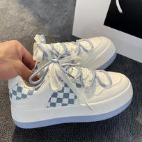Šachmatų lentos languoti lentos batai Moteriški nauja pavasario platforma, aukštinanti, universalūs studentų batai su didele galva 40 juoda