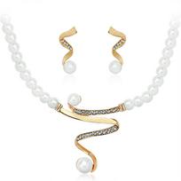 Beautiful Design Silver Color Pearl Necklace Earring Set sidabras