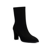 Krazing Pot Flock Autumn Winter Shoes Thick High Heels Super Size Beauty Boots Pointed Toe Keep Warm Zipper Ankle Boots 34 juoda