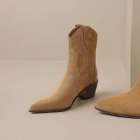 Krazing Pot Nubuck Autumn Cow Suede Winter Shoes Med Heels Big Size Chelsea Boots Keep Warm Ankle Boots 34 ruda