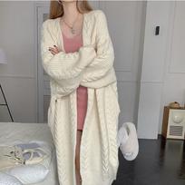 Vintage Lazy Style All-match Knitted Hemp Pattern Autumn and Winter Loose Thick Warm Long Cardigan Sweater Coat Women's Clothing ONE SIZE