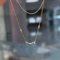 S925 Pure Silver 18K Gold Necklace with Brilliant Sea Blue Gemstone Bow Pendant, Collarbone Chain, Romantic Knot 40cm