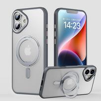 KEYSION 360 ° Rotating Magnetic Ring Stand Case for MagSafe for iPhone 16 16 Plus Transparent Matte Shockproof Phone Back Cover for iPhone 16 pilka spalva