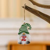 Christmas Faceless Old Man Wooden Pendant Hug Gift with Beaded Hanging Christmas Tree Small Pendant Ornament striped hat žalia