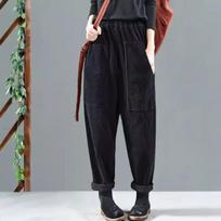 Moteriškos vintažinės velvetinės kelnės rudeninės ilgos kelnės Laisvas elastingas juosmuo Laisvas Pantalon Palazzo Moteriškas prašmatnus ropė XXXL chaki