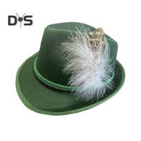 Vyrų Fedora Retro Jazz skrybėlės plunksnos ir virvės Dekoras išlenktas kraštas vientisos spalvos Oktoberfest vakarėlių festivaliai Šventiniai bouleriai žalia