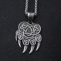 BAVIPOWER Bear Paw Pendant Necklace with Celtic Knot Pattern Stainless Steel Nordic Scandinavian Necklace Authentic Viking Jewelry gray