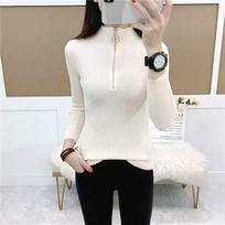 Autumn New Long Sleeve Slim Fit Pullover Sweater Women Winter Half High Collar Zipper Knitted Sweater Woman Fashion Base Warm Knitwear Jumpers 24968 One Size balta