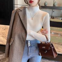 Autumn Winter Half High Neck Solid Knitted Sweater Women Long Sleeve Pullover Knitwear Sweaters Ladies Elegant Slim Fit Casual Warm Jumpers Tops 24965 One Size balta