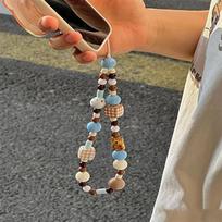 Cartoon Cube Puppy Bead Mobile Phone Chain Wrist Lanyard Sweet Girl Heart Keychain Anti-Lost Rope Bag Pendant Accessory Gift brown