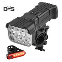 2 vnt dviračio žibintas, USB įkraunamas maitinimo ekranas, ypač ryškus, lengvas reguliuojamas naktinis kalnų dviračio raginis žibintas, 12 LED galinis žibintas 1 Set