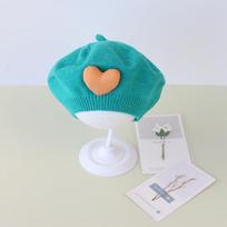 Spring Autumn Baby Knitted Beret Cute Heart Kids Girls Painter Cap Solid Color Children French Artist Warm Beret Hat ežero mėlyna spalva