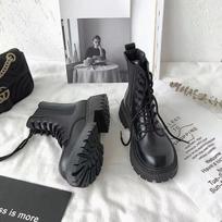 fashion Black Boots Ins Tide Western Style Biker Women's Boots England Style Thick Bottom Hundred Fashion Short PU Women for Boots 35 juoda