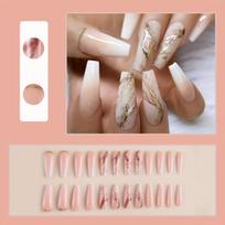 24pcs Nude Pink Press On Nails Coffin Long Fake Nails Acrylic Gradient False Nails Marble Full Cover Stick On Nails For Women And Girls Imported ABS brown
