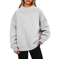 2024 Fashion Solid Sports Casual Fleece Sweatshirts Women Long Sleeve Half High Neck Loose Pullover Hoodies Women Plus Size Woman Hooded Tops 25116 S šviesiai pilka spalva