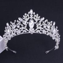 Barokinės krištolinės vestuvinės karūnos galvos juostos princesių tiaroms galvos papuošalas kalnų krištolo diadema vakarėliui, konkursui, nuotakos plaukų papuošalai sidabro baltos spalvos